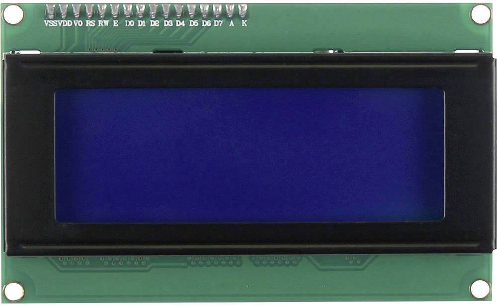 An LCD display module with a blue display and 16 pins at the top, for example for electronic projects and microcontroller applications.