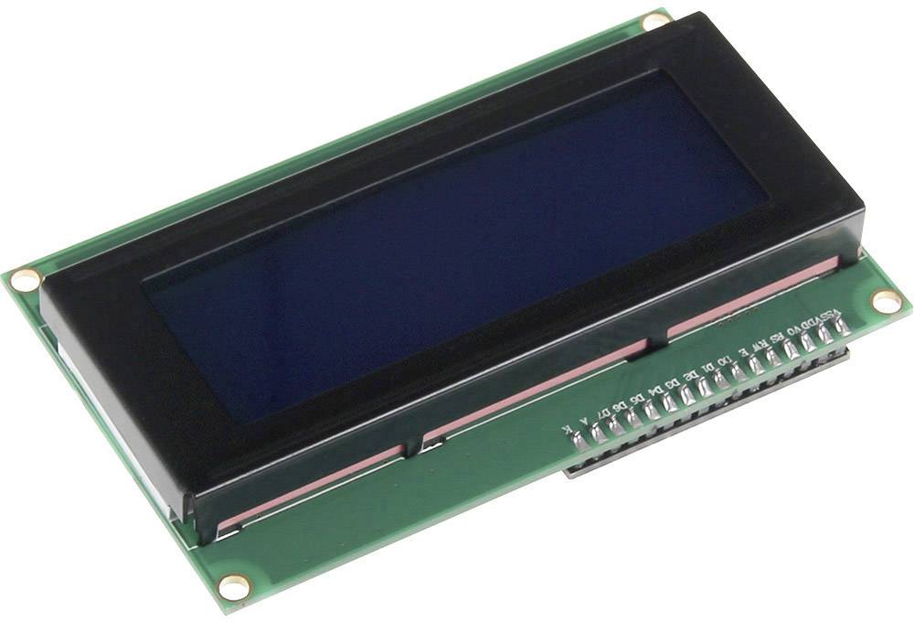 LCD screen with black casing and green background. Device has 16 pins along the bottom edge. Suitable for displaying text.