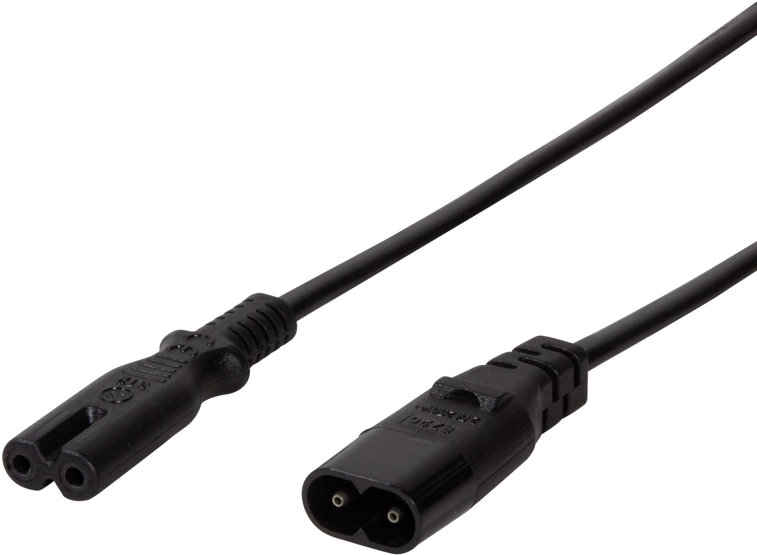 Black network cable with a Europlug on one side and a two-pin connector on the other side.