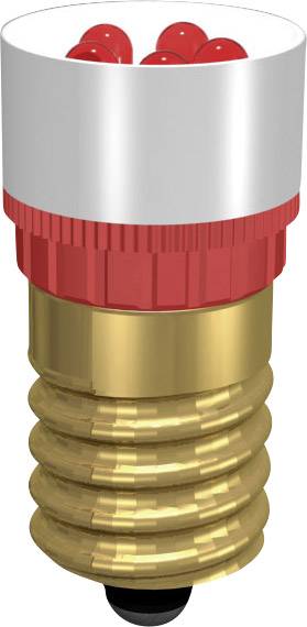 Red LED indicator light with golden base, commonly used for signalling purposes.