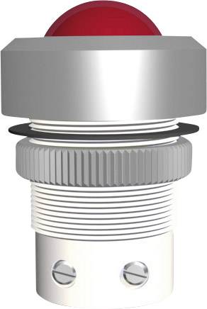 Red emergency stop button in a metal housing, typically used to quickly shut down machinery.