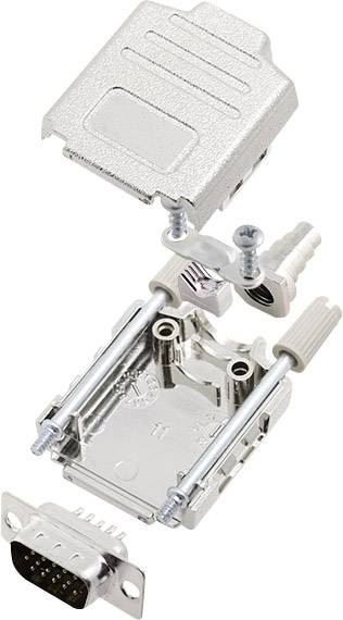 Exploded view diagram of a D-Sub connector with housing, screws, and cable connection, illustrating assembly components and structure.