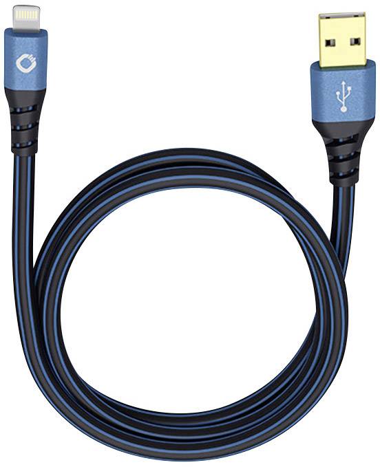 Oehlbach USB cable USB 2.0 USB-A plug, Apple Lightning plug 0.50 m Blue, Black gold plated connectors 9321