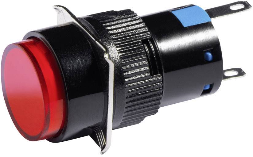 A red emergency stop switch with a black housing and metal bracket, designed for installation in electrical equipment.