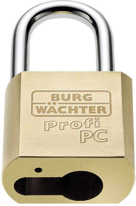 A brass padlock with the inscription 'Burg-Wächter Profi PC', suitable for securing items or areas.