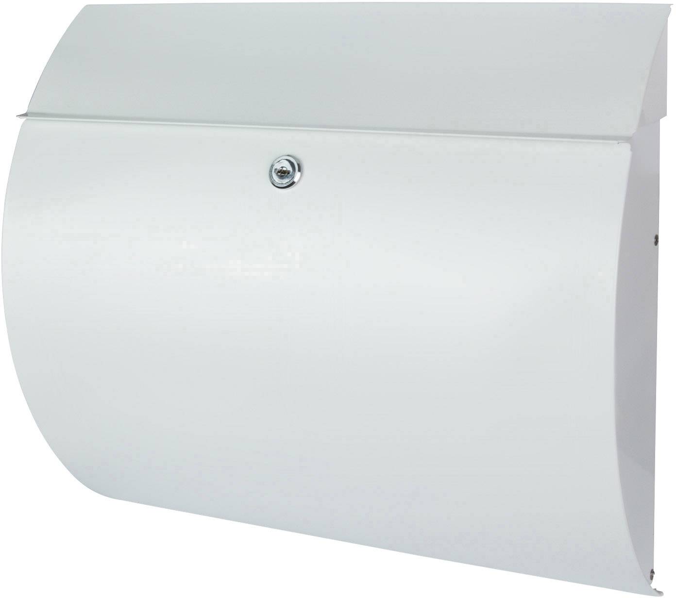 A white, curved letterbox with a lock in the centre.