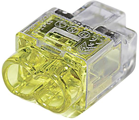 Transparent yellow connector with two cable terminals, suitable for quick and easy wiring purposes.