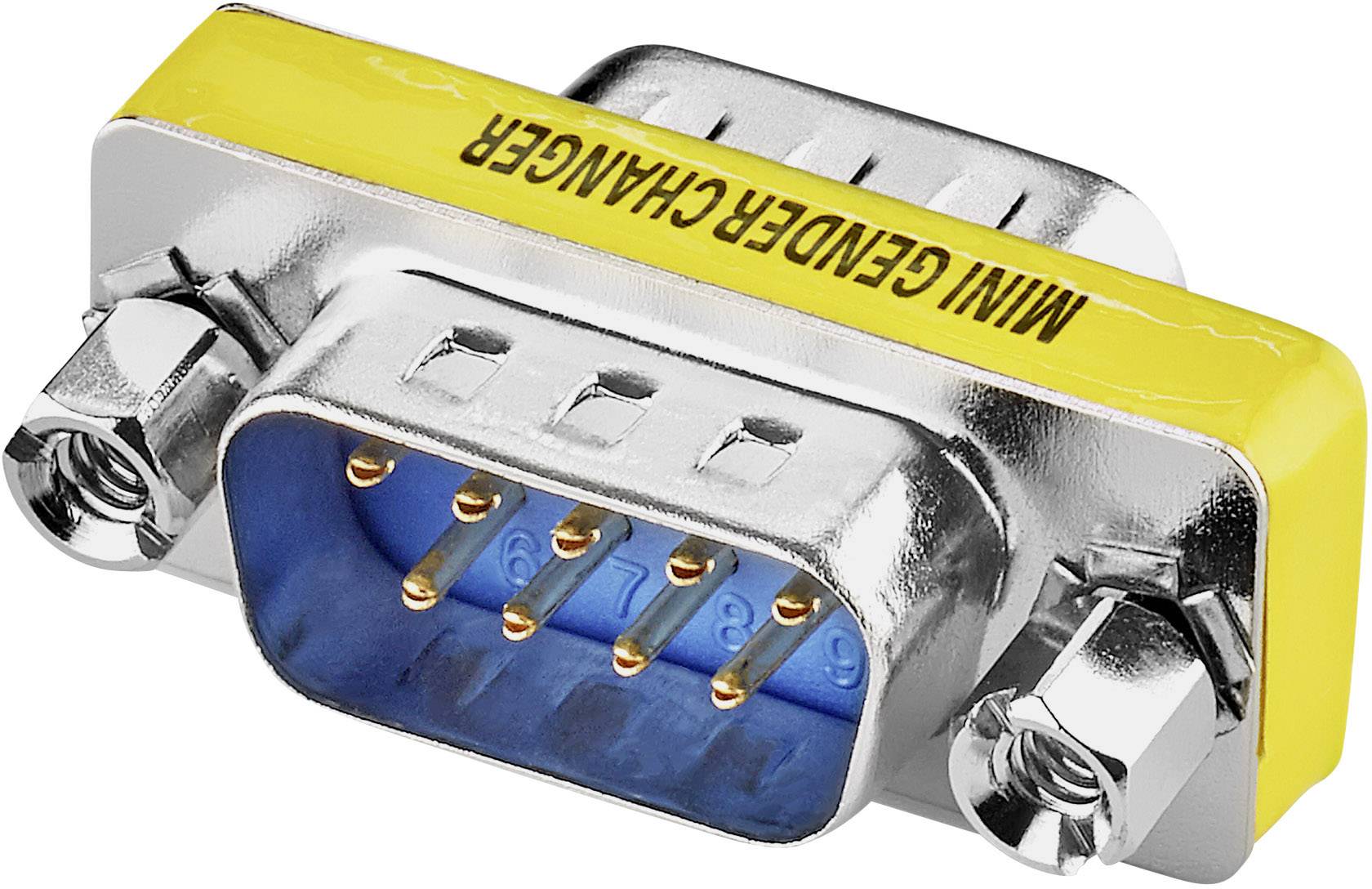 'Mini Gender Changer' Adapter: A silver, rectangular adapter with yellow-marked labelling, used for converting connector interfaces.