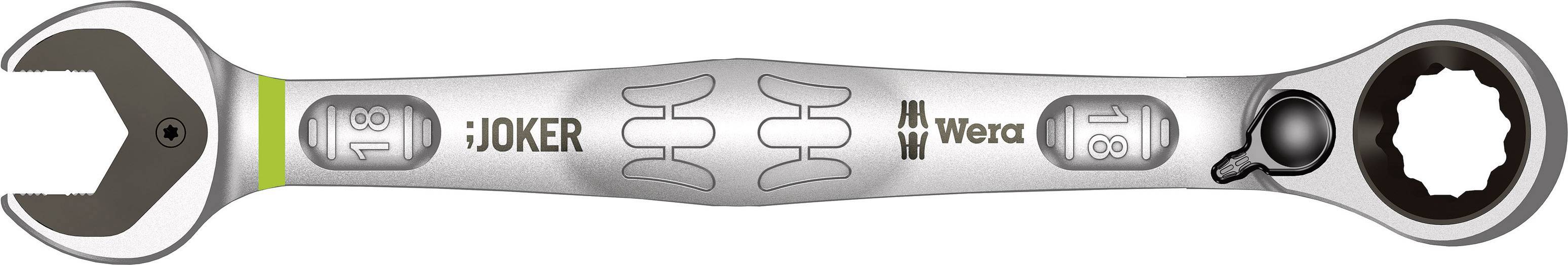A ring spanner with open and closed ends, markings, and a tool brand logo.