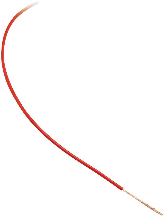 Red electrical cable with exposed copper wire at the end.