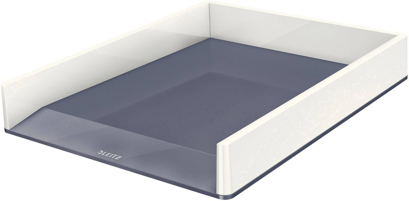 A grey filing tray with a white border, suitable for storing documents in the office. The brand name 'Leitz' is displayed on the front.