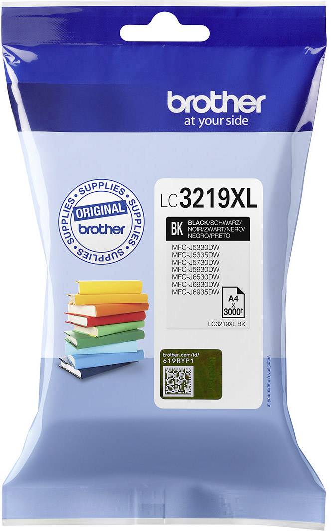 Packaging of a Brother printer cartridge LC3219XL, black, for MFC-J5330DW and other models, with ISO capacity of 3000 pages.