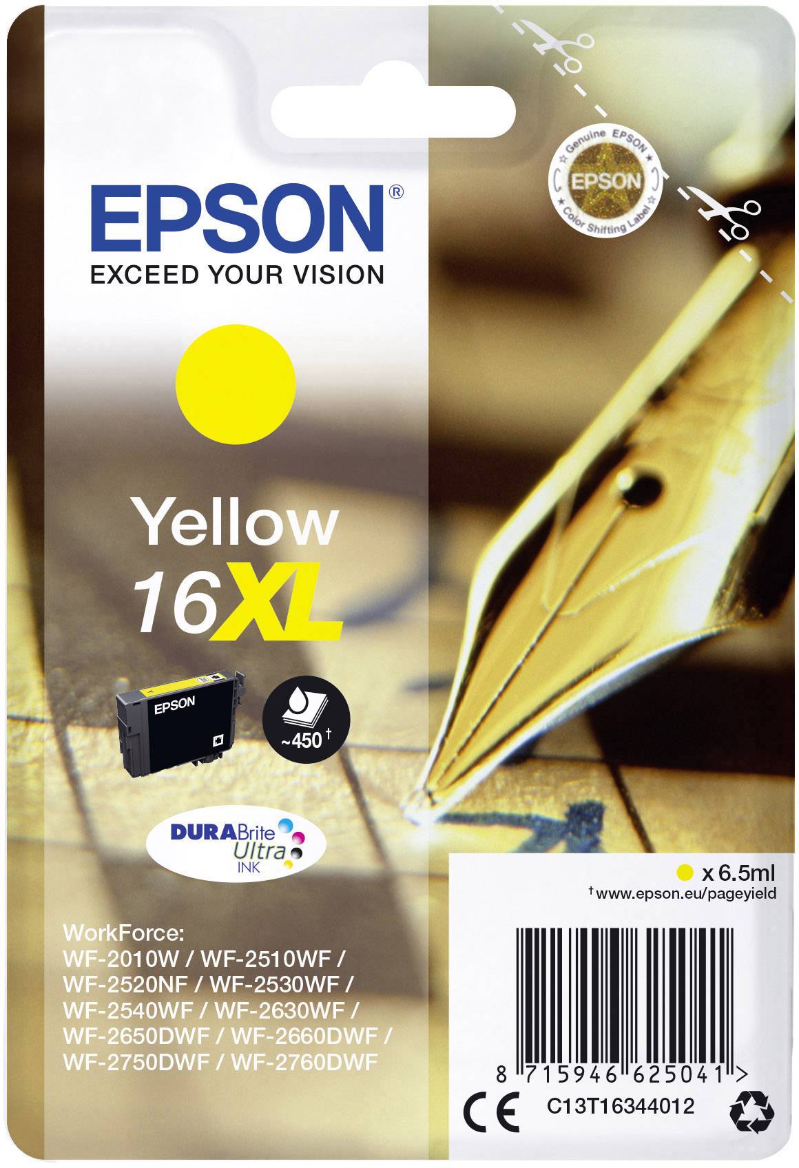 Epson Ink T1634, 16XL Original Yellow C13T16344012
