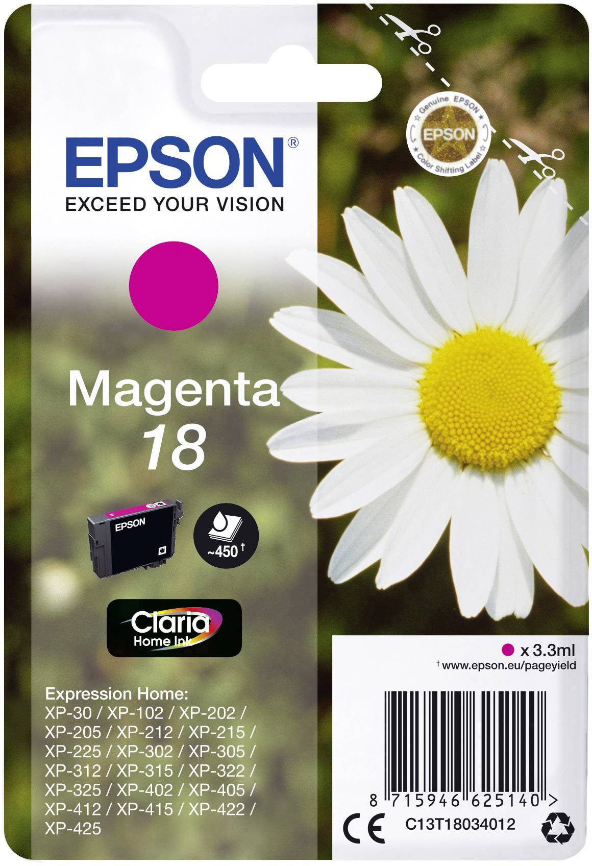 Epson Ink T1803, 18 Original Magenta C13T18034012