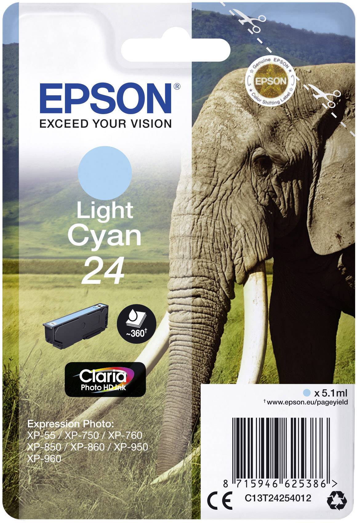 Epson Ink cartridge T2425, 24 Original Photo cyan C13T24254012