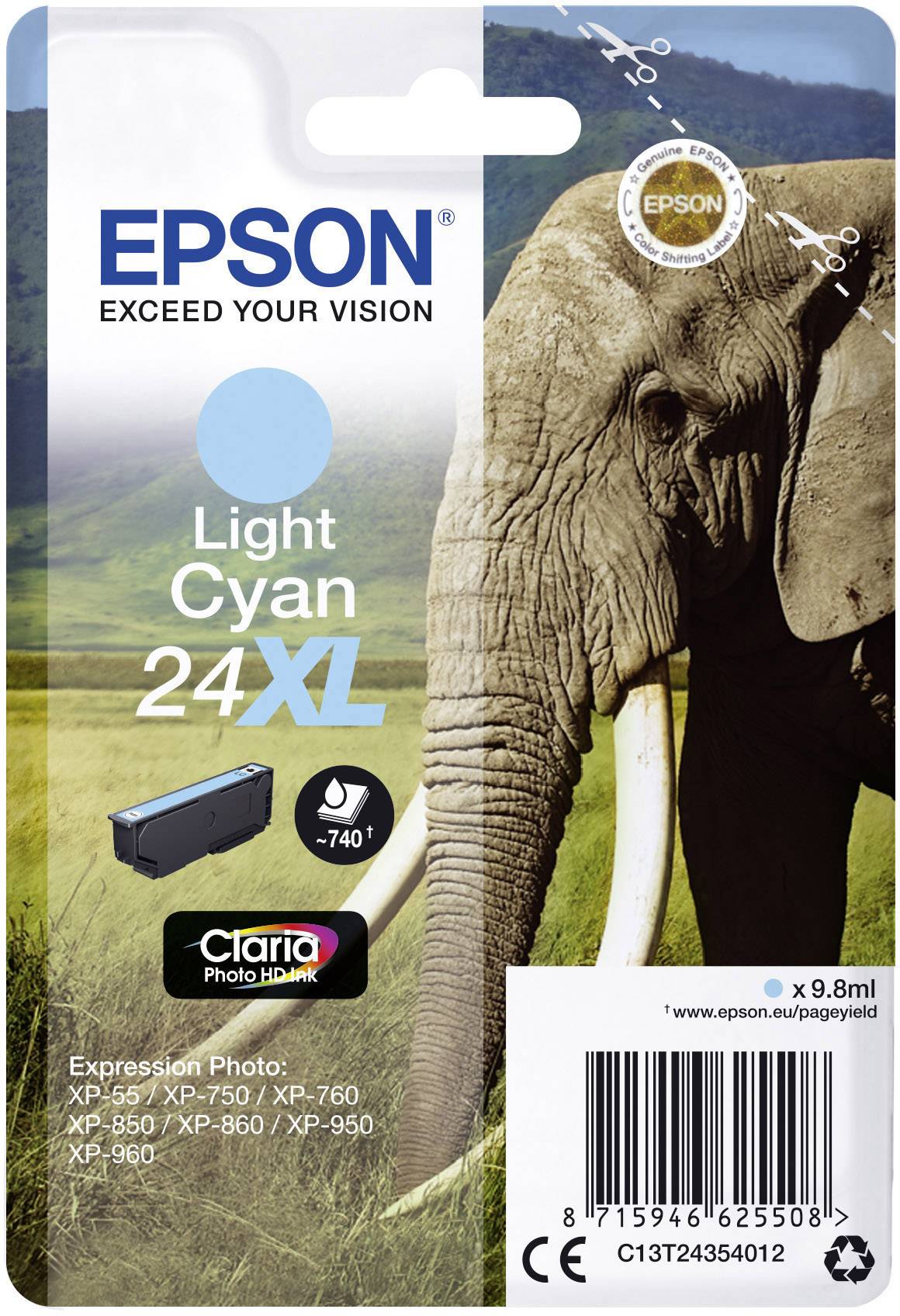 Epson Ink cartridge T2435, 24XL Original Photo cyan C13T24354012