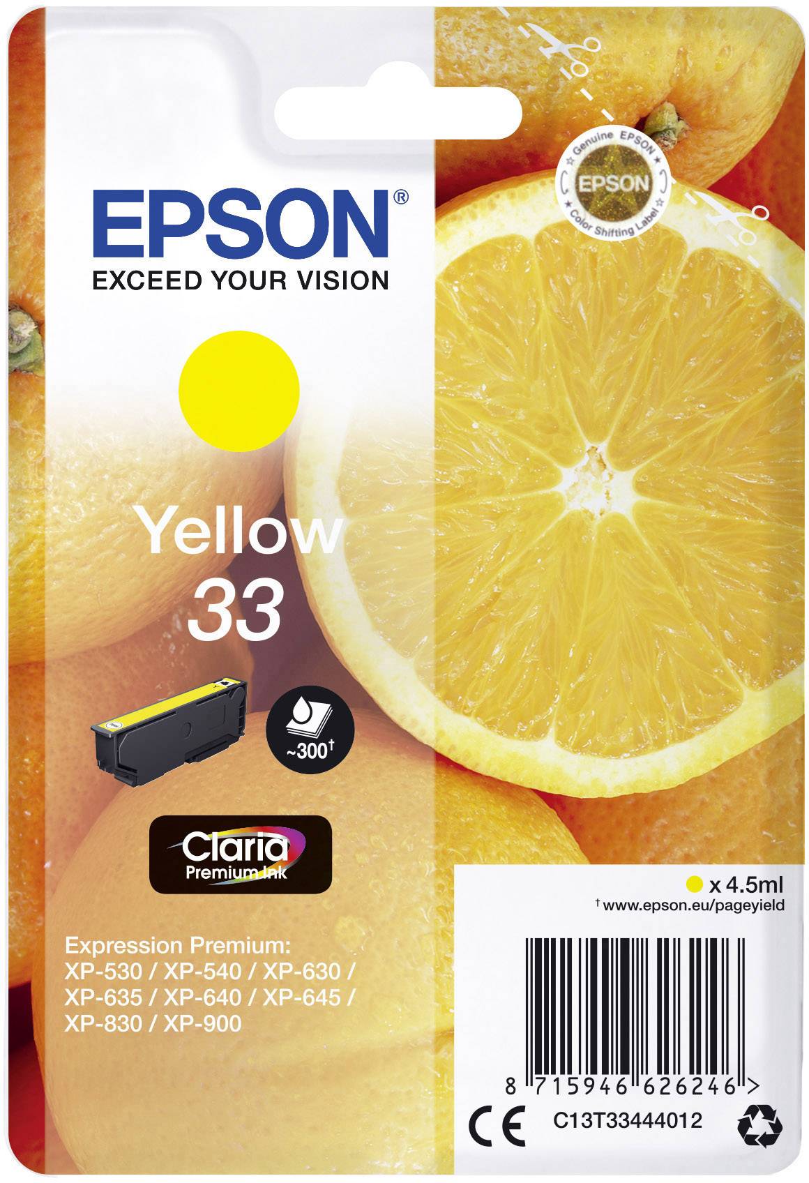 Epson Ink cartridge T3344, 33 Original Yellow C13T33444012