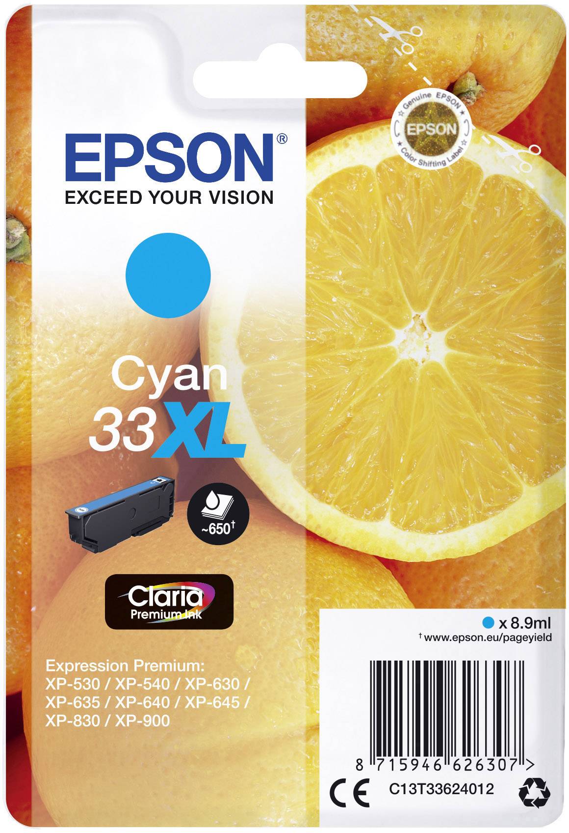 Epson Ink T3362, 33XL Original Cyan C13T33624012