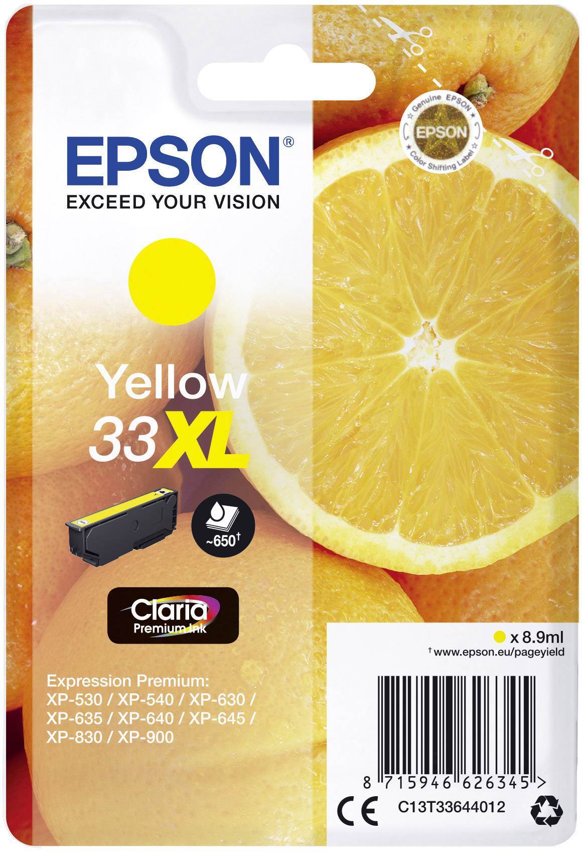 Epson Ink T3364, 33XL Original Yellow C13T33644012