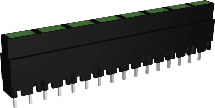 A black electronic connector with multiple metal pins on its underside, used in electronic devices.