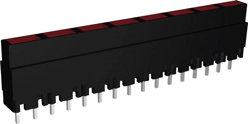 A black LED bar display with multiple red segments. Suitable for electronic displays or device visualisation.