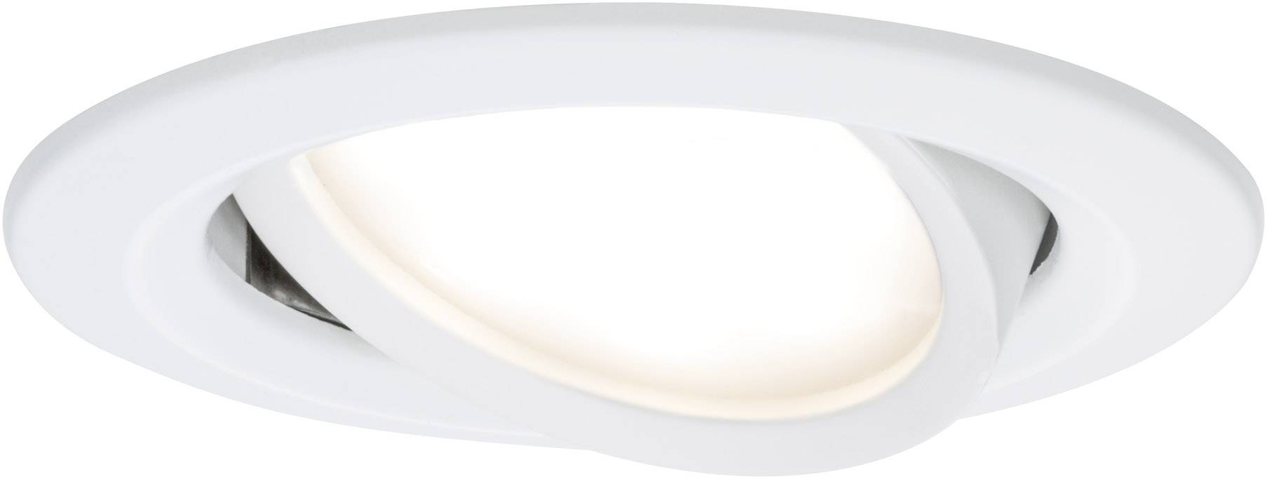 White, round ceiling spotlight with adjustable light source.
