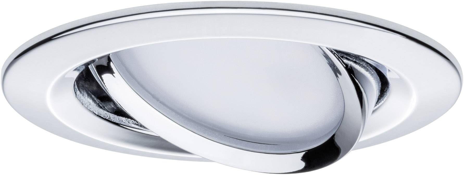 Round, adjustable ceiling light made of metal, with a silvery shiny finish. Suitable for use with LED bulbs.