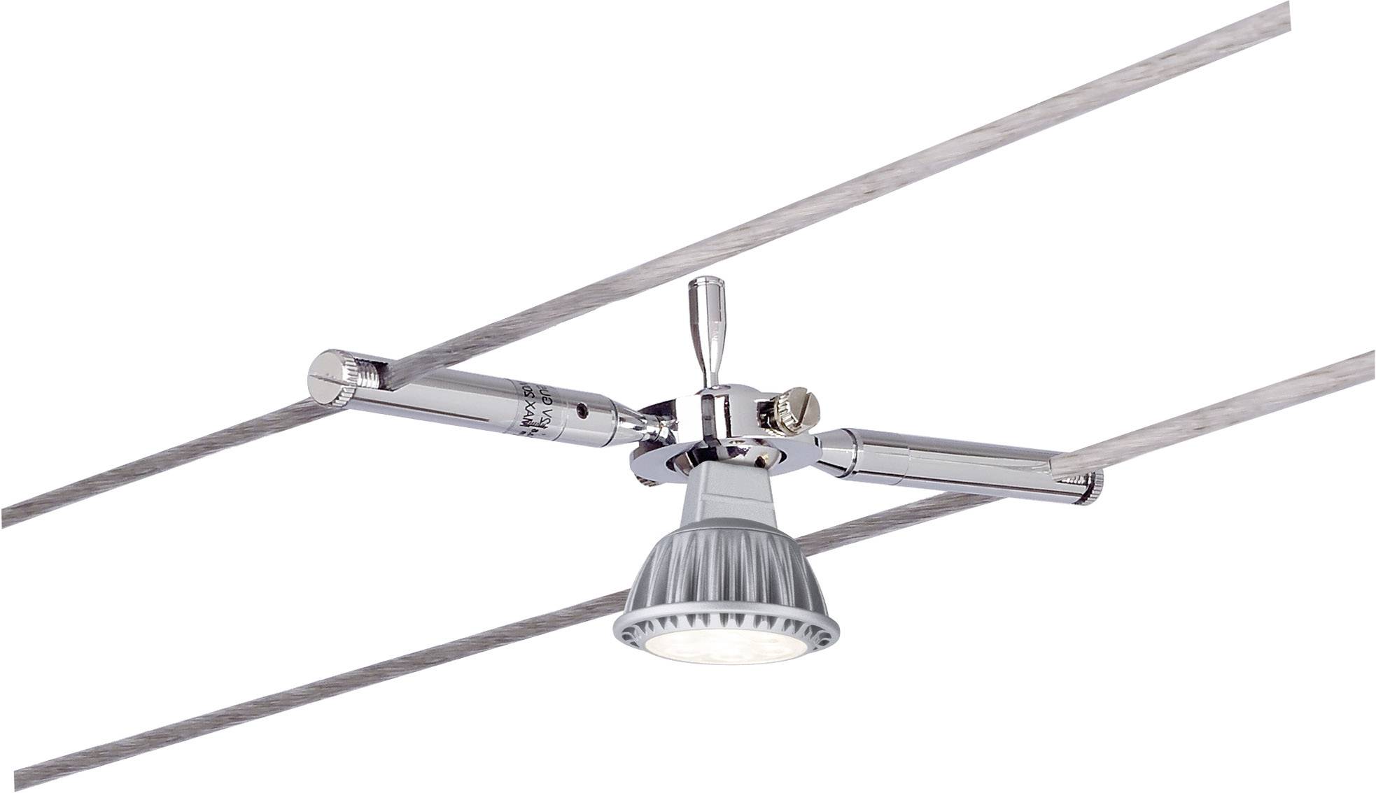 Ceiling light in a modern design with a pivoting spotlight, mounted between two parallel metal bars.