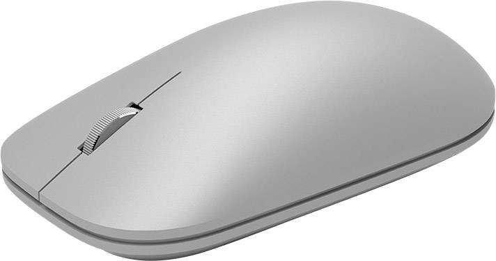 A modern, silver wireless computer mouse with a sleek, minimalist design.