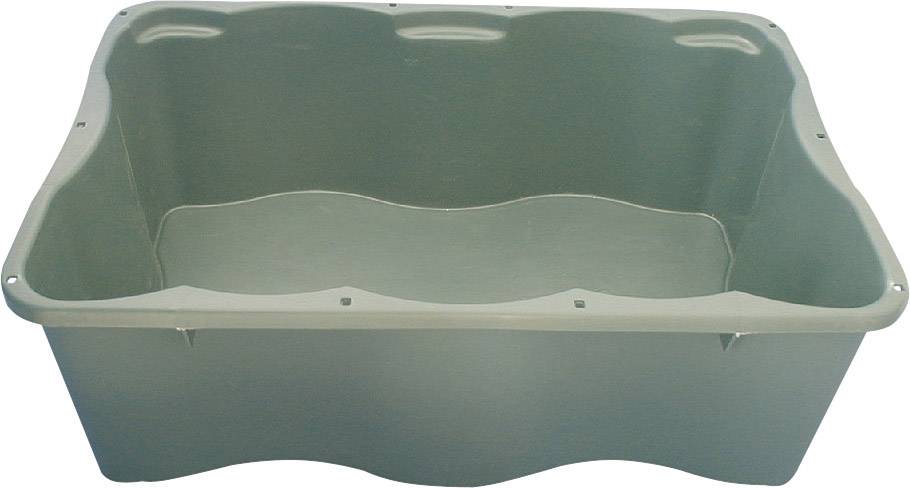 A rectangular, deep green plastic tray with a wavy edge and smooth surface.