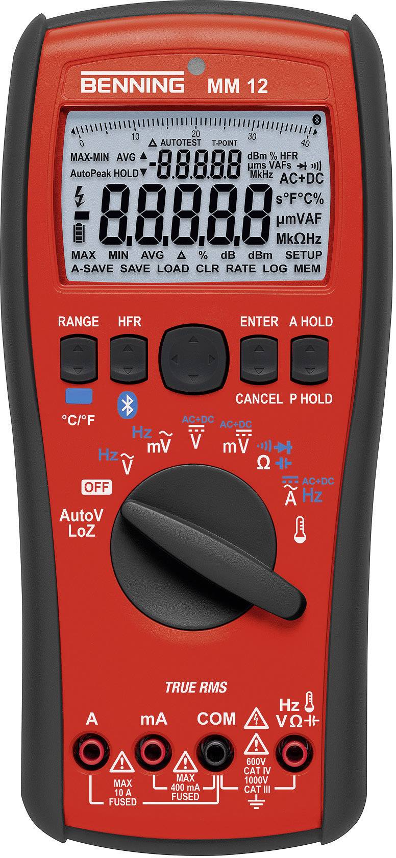 Benning MM 12 Handheld multimeter Calibrated to (ISO standards) Digital Data logger, LoZ CAT IV 600 V, CAT III 1000 V Display