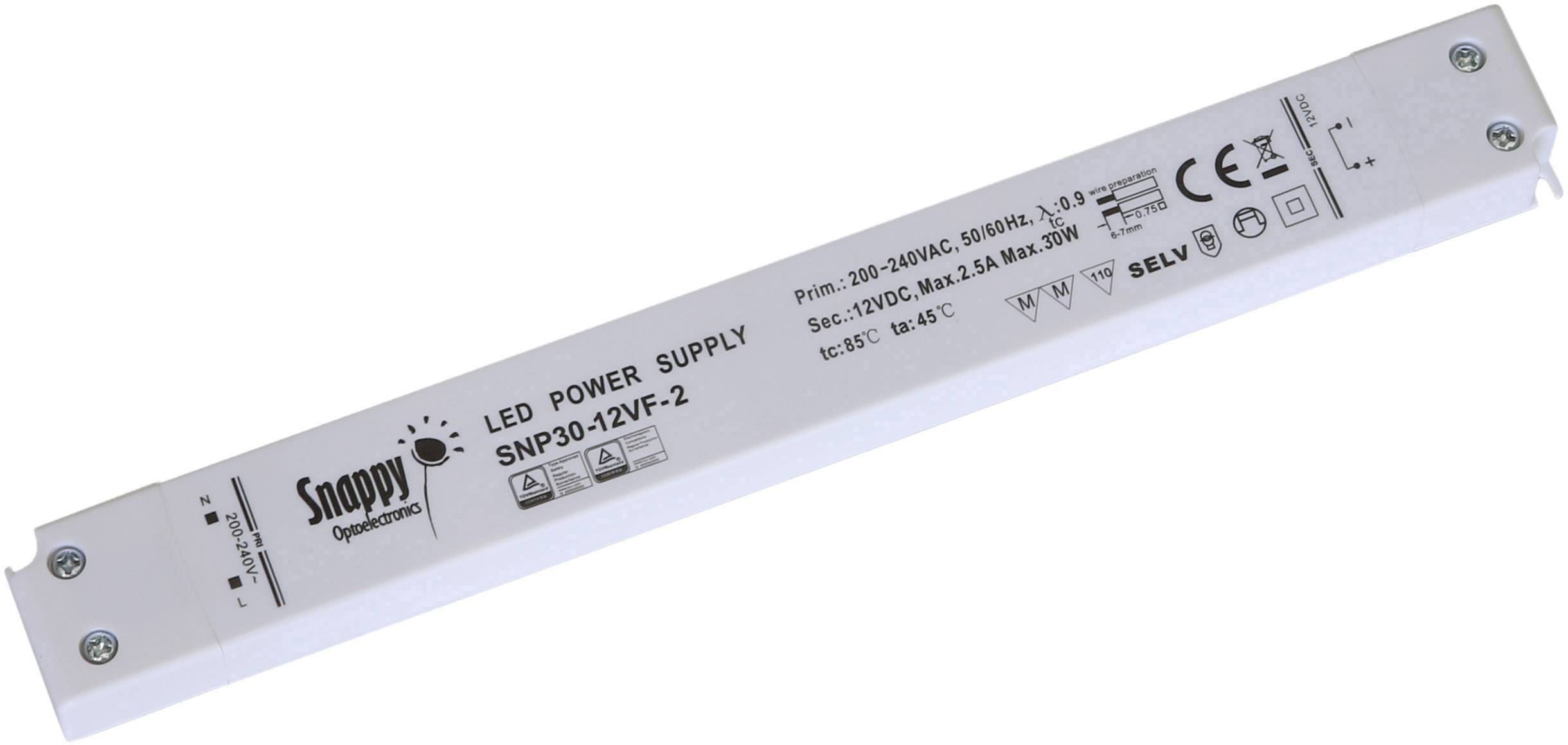 Dehner Elektronik SNP30-12VF-2 LED transformer Constant voltage 30 W 0 - 2.5 A 12 V DC not dimmable, Suitable for flammable