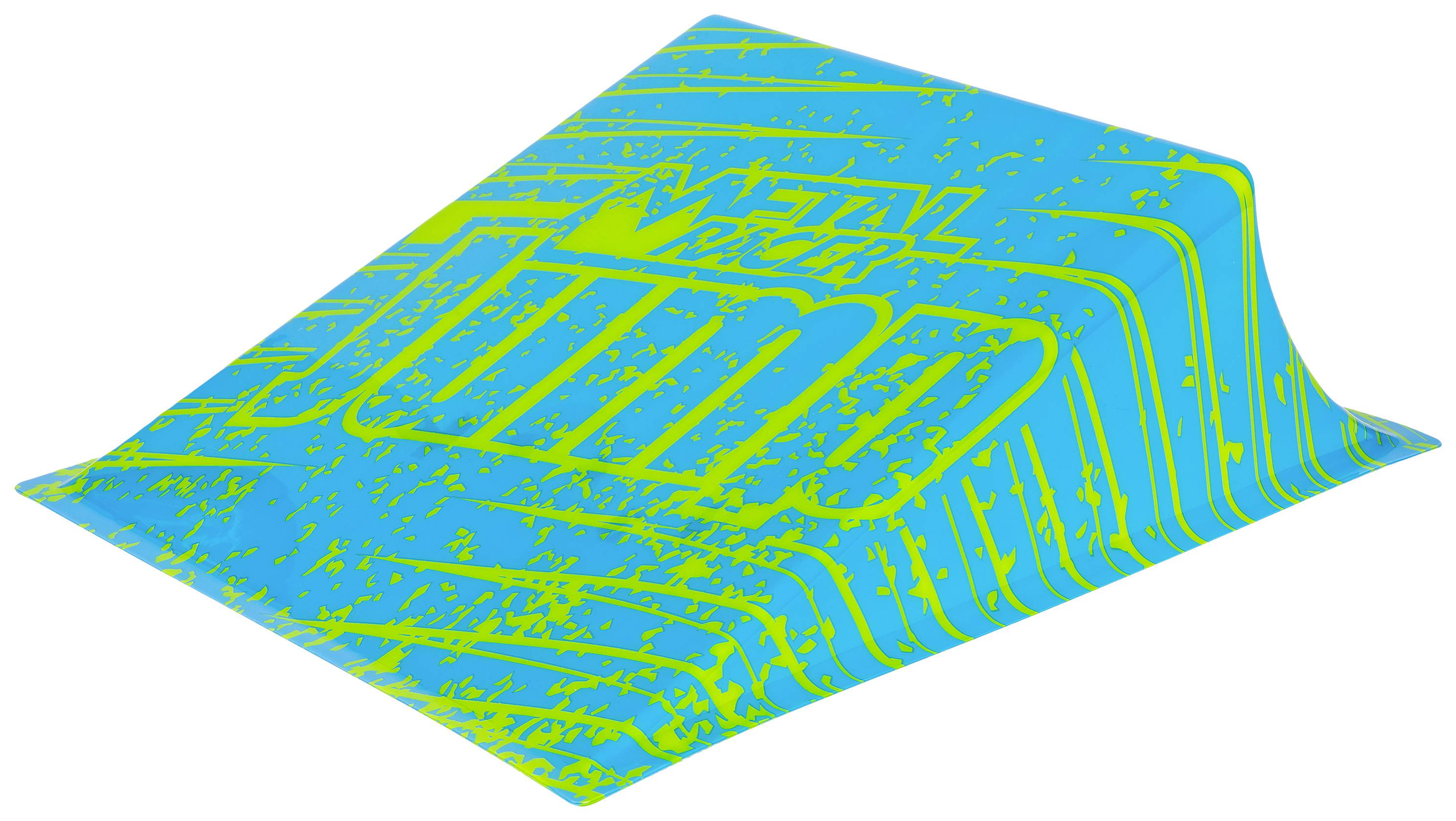 A blue and yellow skateboard ramp design with geometric lines and the text 'Math Master Jump' in the style of a visual effect.