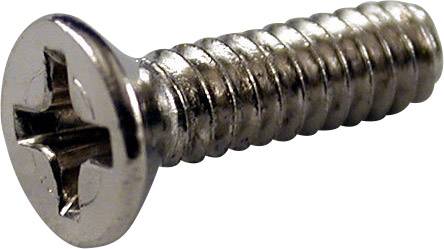 Phillips head machine screw with round head, silver-coloured, lying flat on a surface. Suitable for general fixing tasks.