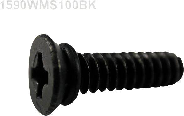 Black metal cross-head screw, model number '1590WMS100BK'.