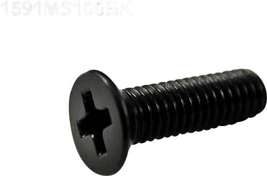Black cross-head screw, shown from the side. Model number top left. Screw head size ratio highlighted.