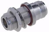 A silver cylindrical metal connector with thread, sealing ring and hexagonal nut, likely suitable for pipework.