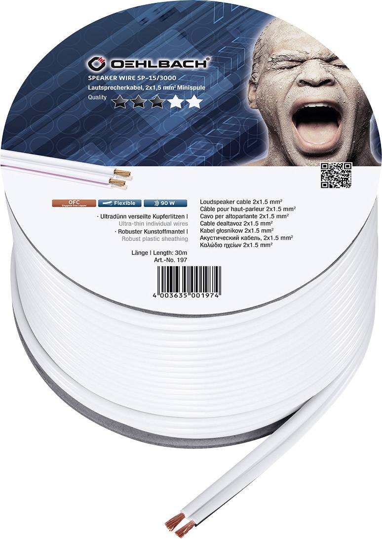 Oehlbach 197 Speaker cable 1.5 mm² White 30 m