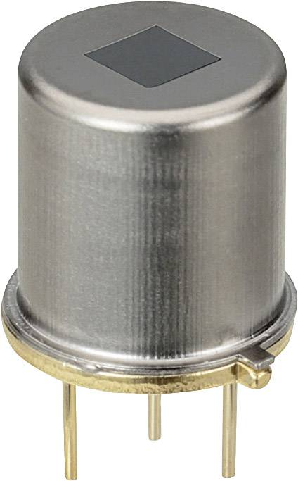 Cylindrical metal container with multiple pins at the base, potentially an electronic component such as a transistor or sensor.