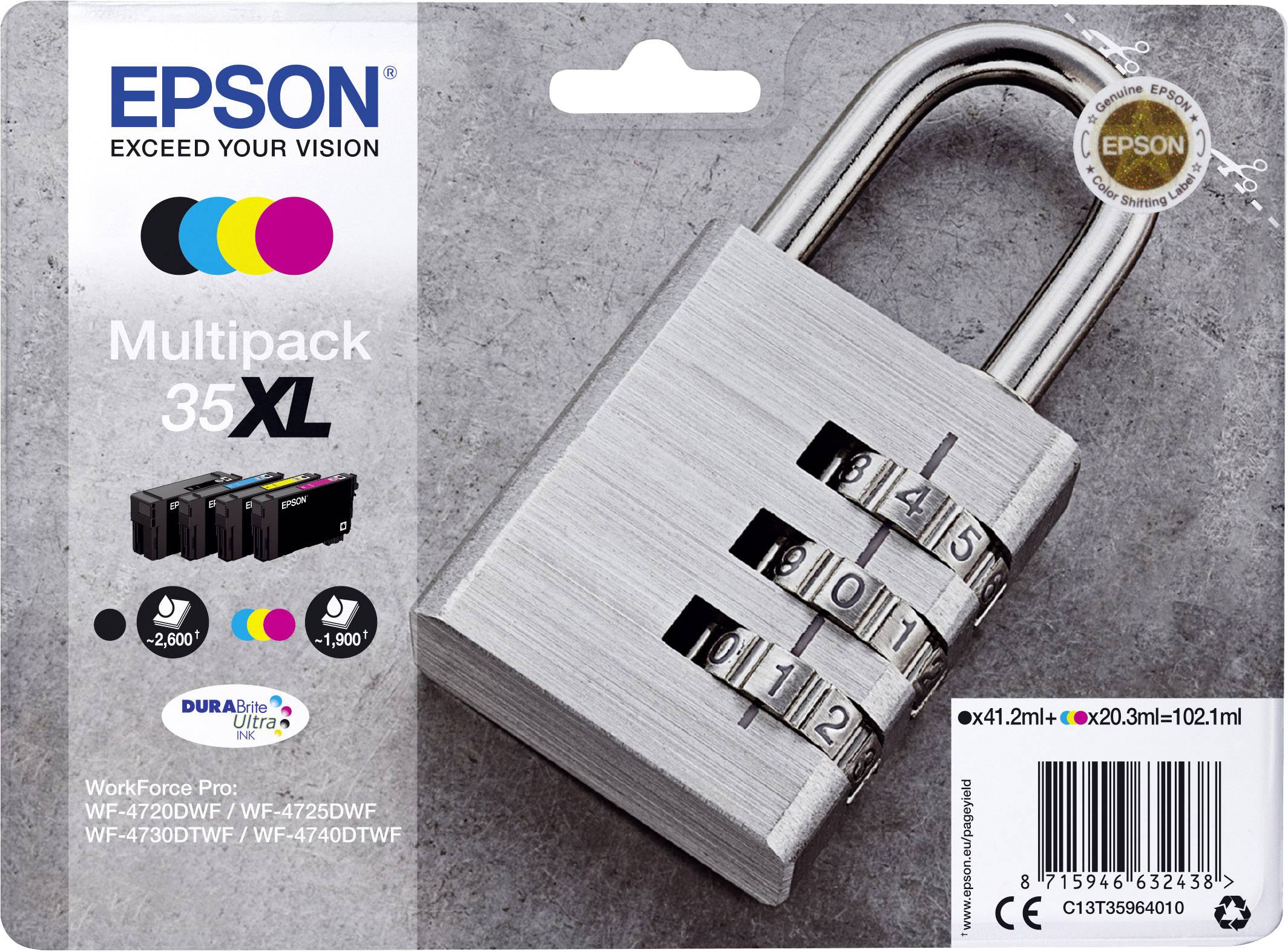 Epson Ink cartridge T3596, 35XL Original Set Black, Cyan, Magenta, Yellow C13T35964010