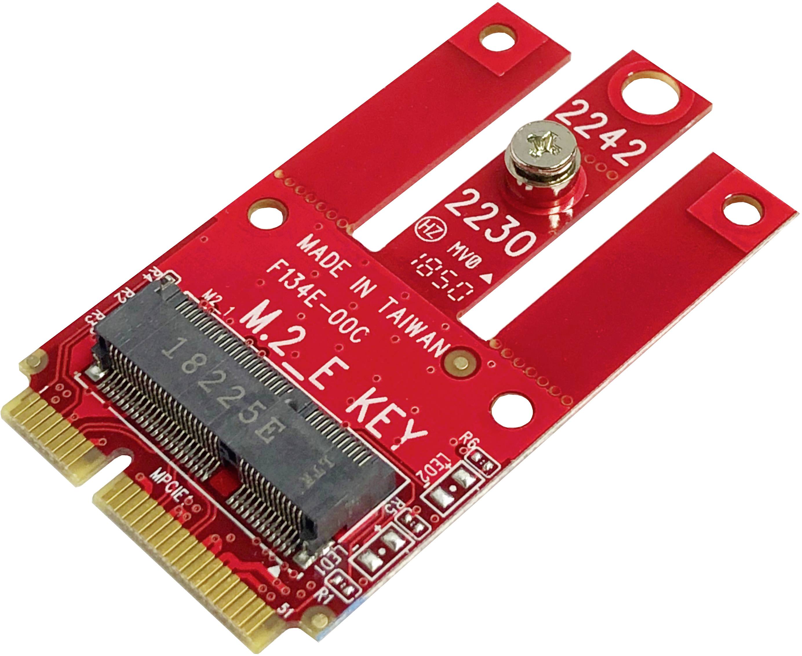 'Red M.2-E Key Adaptor Card with Slot and Screw, Labelled with 