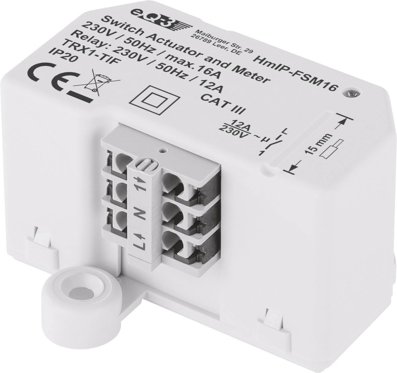 An electrical switching actuator with integrated measurement function for 230V, 50Hz, maximum current rating of 16A, IP20 protection class.