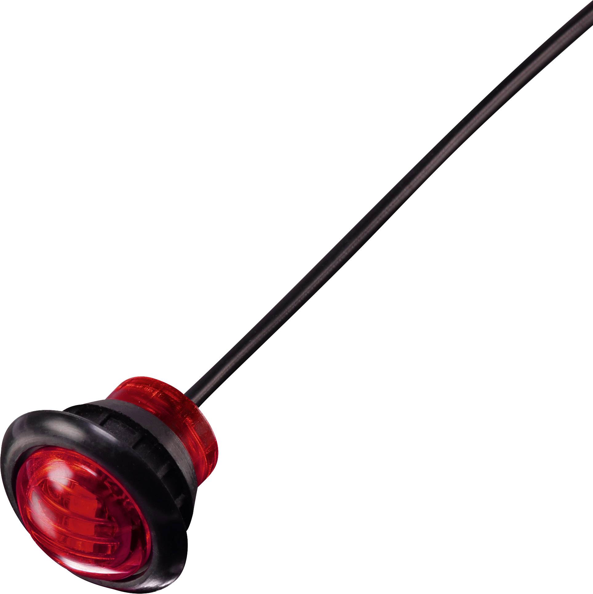 A single red LED light with a black housing and cable, possibly part of an electronic device or vehicle system.
