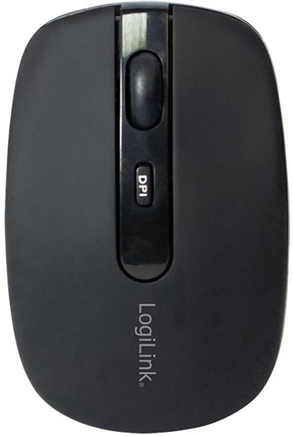 'LogiLink' black wireless mouse, with left and right buttons, and central scroll wheel with DPI button.