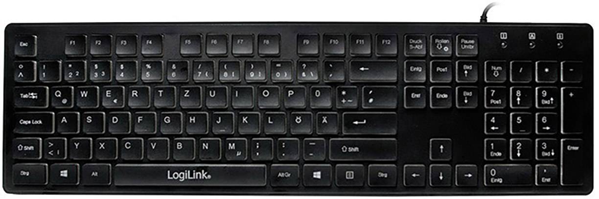 LogiLink ID0138 USB Keyboard German, QWERTZ Black Backlit