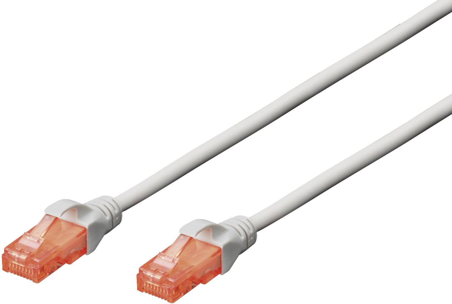 A white Ethernet cable with two orange connectors at each end.
