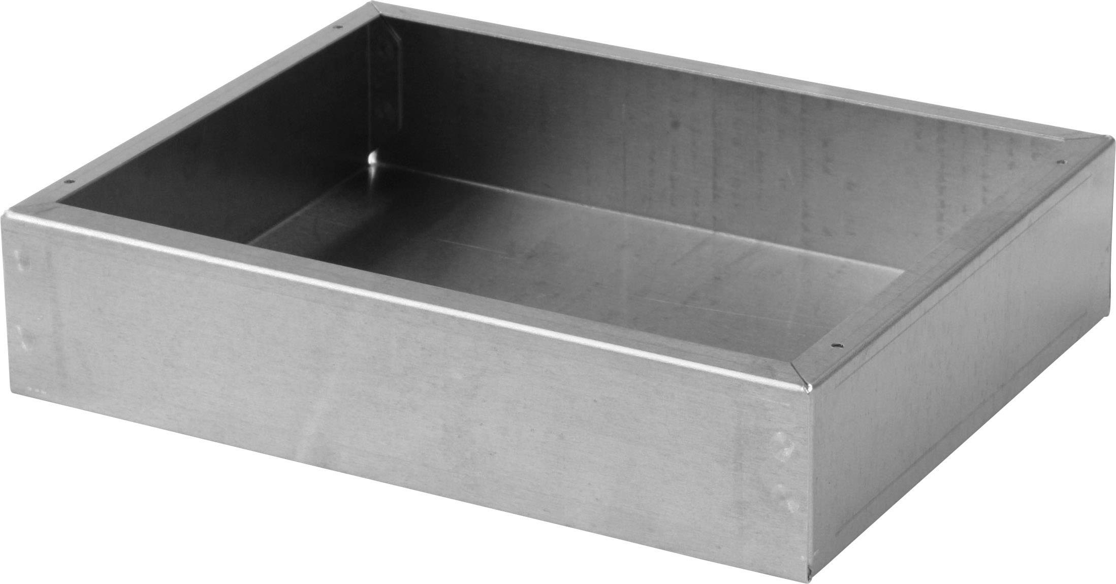Rectangular metal tin with low sides, used for storage or as a baking tray.