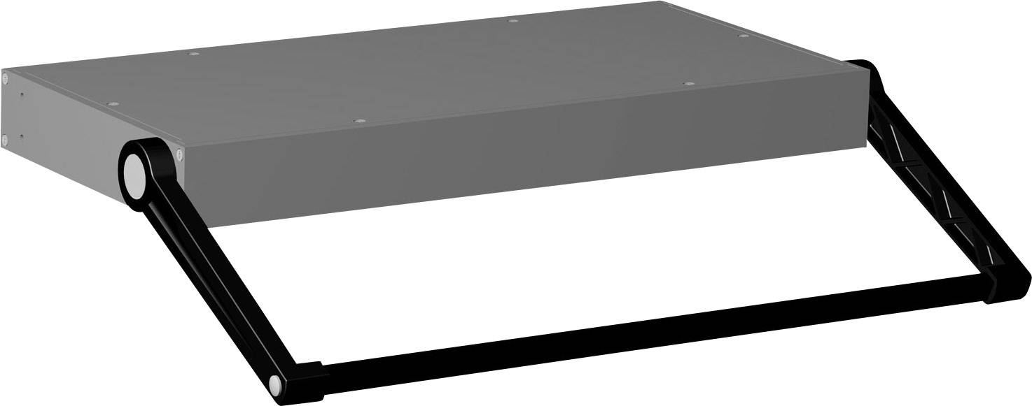 A grey folding load unit with black arms, horizontally displayed in an open position.