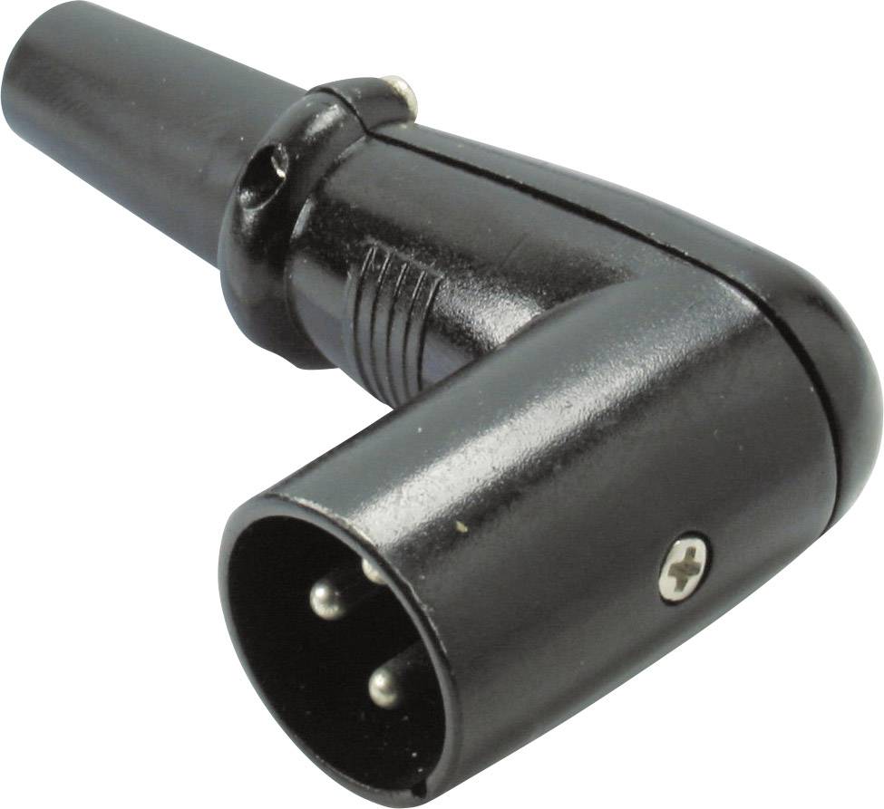 Black XLR plug, close-up; shows the three-pin connector side.