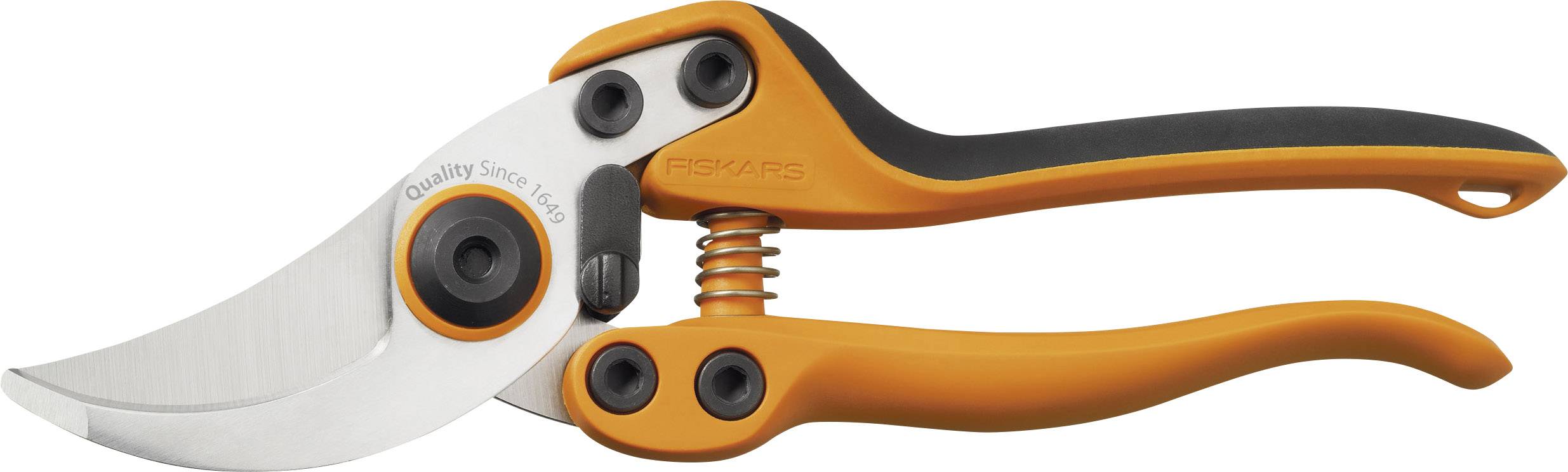 Garden secateurs with an orange handle and silver blade, suitable for cutting branches and garden maintenance tasks.